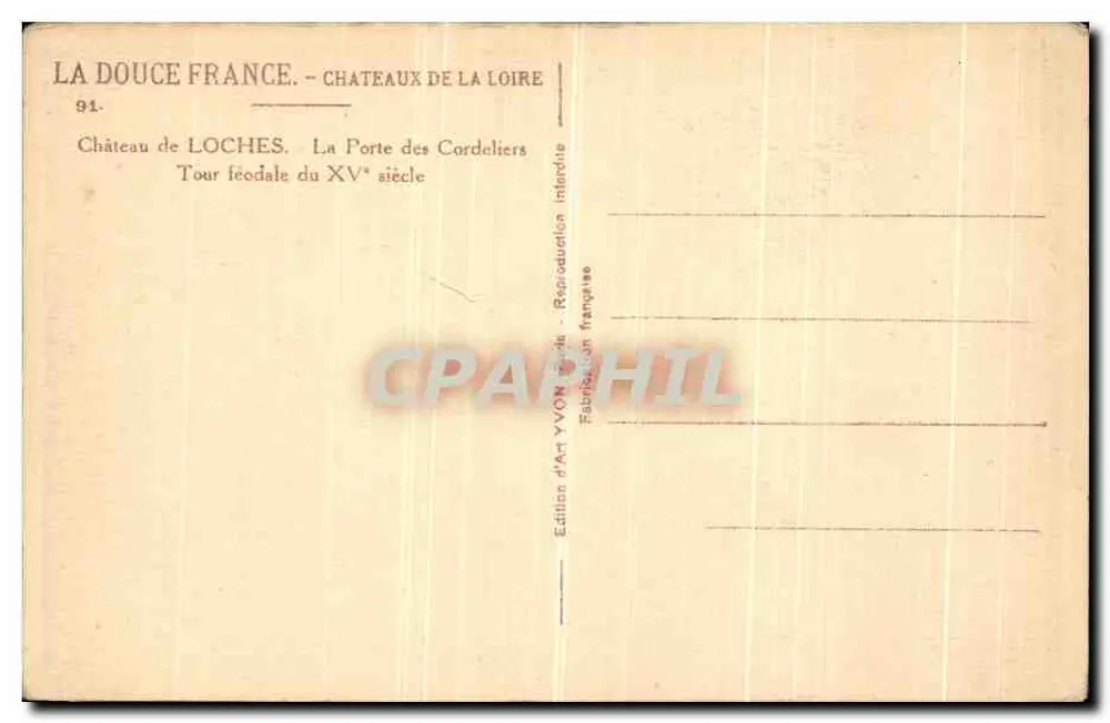 Schloss Loches — feudale Turm des 15. Jahrhunderts — Edition d'Art YVON - Rückseite