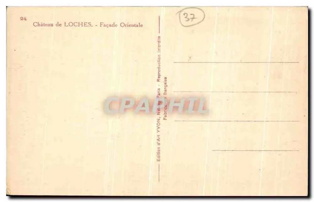 Castelo de Loches — Fachaça Oriental — Edição de Arte YVON, Paris - Verso