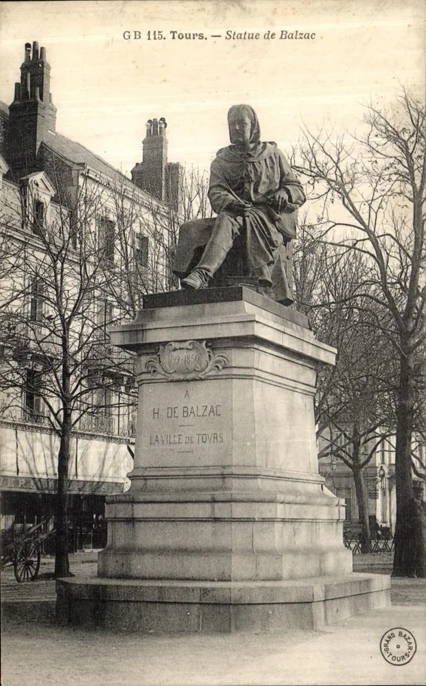 Tours — Estátua de Balzac — H. de Balzac — editor Grand Bazar Tours, n° GB 115 - Frente