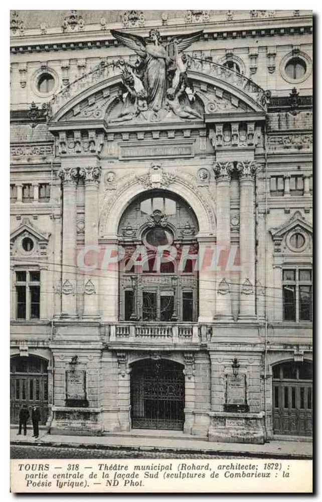 Tours — Stadttheater — zentrale Teil der südlichen Fassade (Skulpturen von Combarieu: Lyrische Poesie) — ND Phol. - Vorderseite