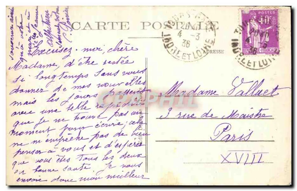 Tours (I.-et-L.) — O Hotel Gouin (século XVI) — possuído por esta família desde 1738 - Verso