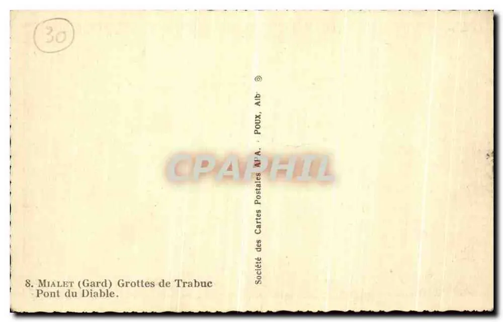 Grutas de Trabuc — Ponte do Diabo — Sociedade das Cartas Postais A. Poux, Alb. - Verso