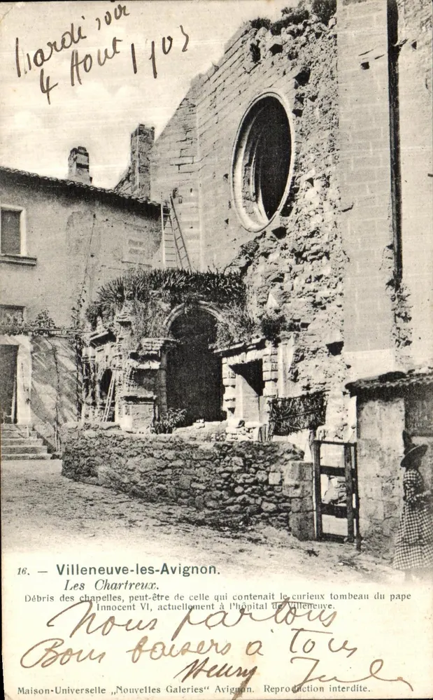 Villeneuve-lès-Avignon — Ruinen der Kapellen der Chartreux, möglicherweise die des Grabes des Papstes Innocent VI — Maison-Universelle, Nouvelles Galeries, Avignon - Vorderseite