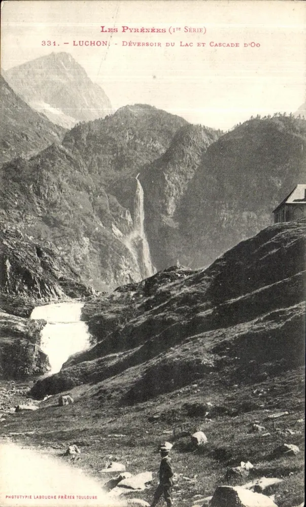 Luchon — Desaguadero do lago e cascata de Oo — Fototipia Labouche Frères Toulouse - Frente
