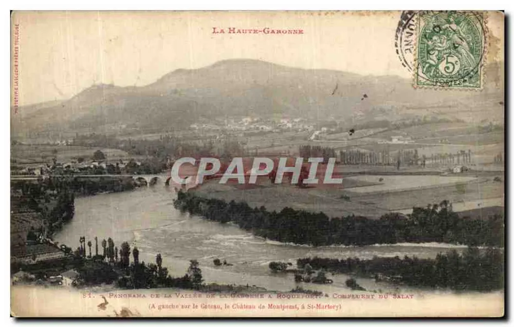 La Haute-Garonne — Panorama der Garonne-Talregion in Roquefort, Zusammenfluss des Salat — Verlag L. F. Laffont & Cie, Nr. 84 - Vorderseite