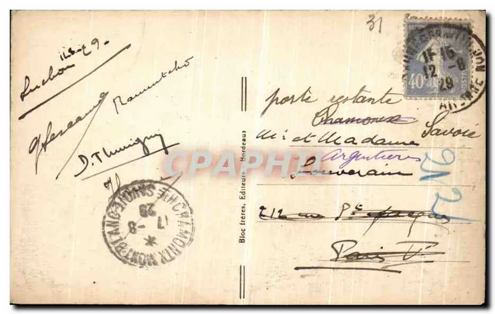 Umgebung von LUCHON — Route des Sees Mâdeleine — La Chevelure — Bloc frères, Bordeaux, n° 414 - Rückseite