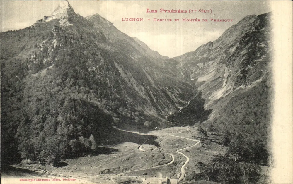 Luchon - Hospício e Subida de Venasque — Os Pirineus (1ª Série) — Fototipia Labouche Frères, Toulouse - Frente