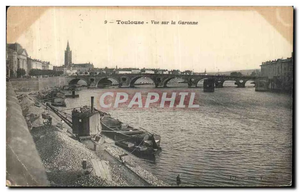 Toulouse - Vue sur la Garonne — Pont et bateau sur la rive, éditeur F. Picon, Toulouse, n°9 - Vorderseite