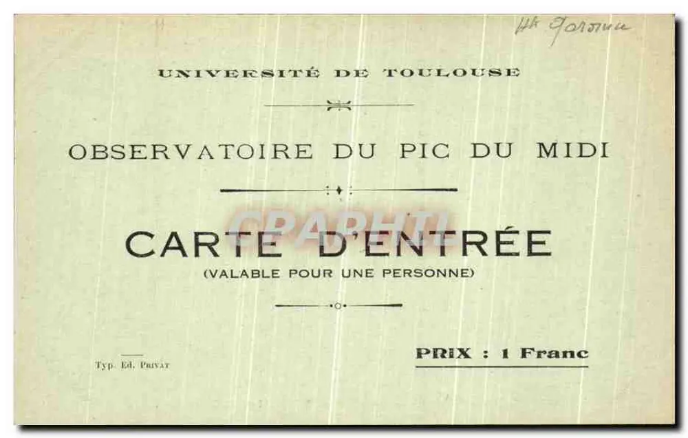 Observatorium des Pic du Midi de Bigorre — Universität Toulouse — Verlag Privat, Seriennummer nicht sichtbar - Rückseite
