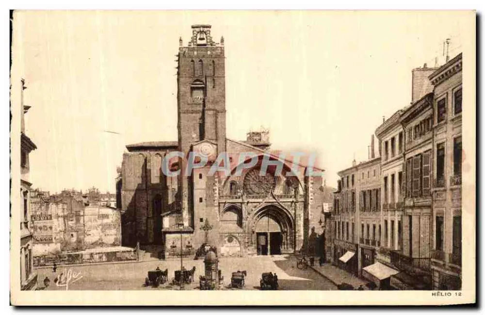 Toulouse — Kathedrale Saint-Étienne — Rosette (1230), Portal (1450), Glockenturm (1515) — Helioengravur Labouche Frères - Vorderseite