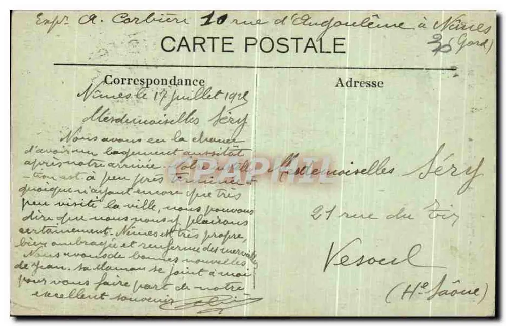 Nîmes - Igreja de Santa Perpétua — Bilhete postal antigo n°87, editor não visível - Verso