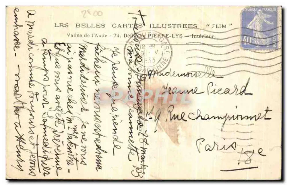 Valley of the Aude — Pierre-Lys Pass — Publisher FLIM - Back