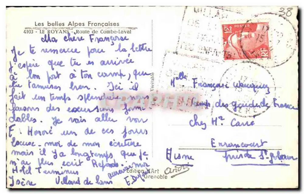 As belas Alpes Francesas — Estrada de Combe-Laval — Edição Art Grenoble - Verso