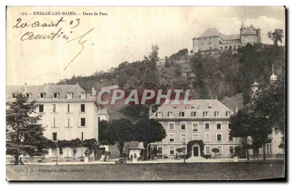 Uriage-les-Bains — No Parque — Cliché 3. E. Papeterie J. Doucet, Grenoble - Frente