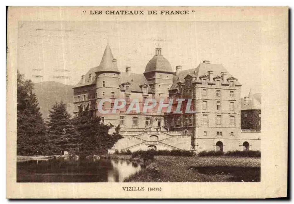 Schloss Vizille — Ansicht des Schlosses mit Teich und Bergen — Verlag 'LES CHATEAUX DE FRANCE' und Nr. 37 - Vorderseite