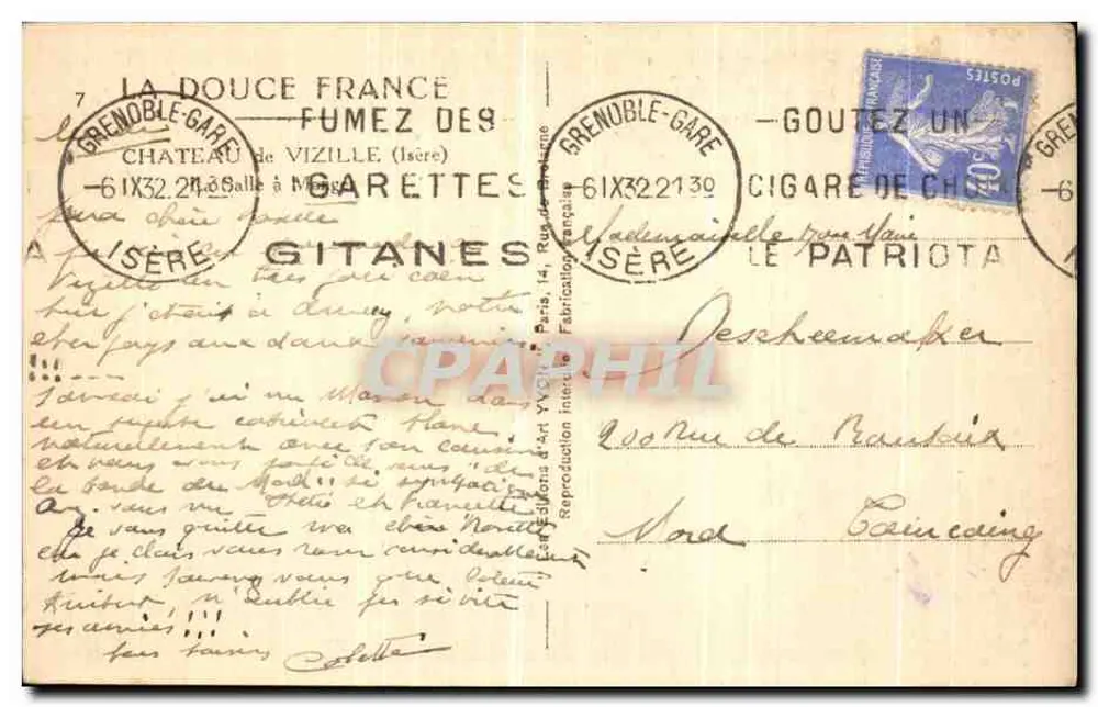Esszimmer des Schlosses Vizille — Grenoble-Gare, Isère — Verlag Y. Voig, Nr. 7 - Rückseite