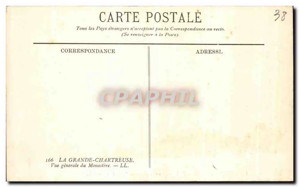 La Grande-Chartreuse — Vista general del monasterio — LL. n° 166 - Reverso