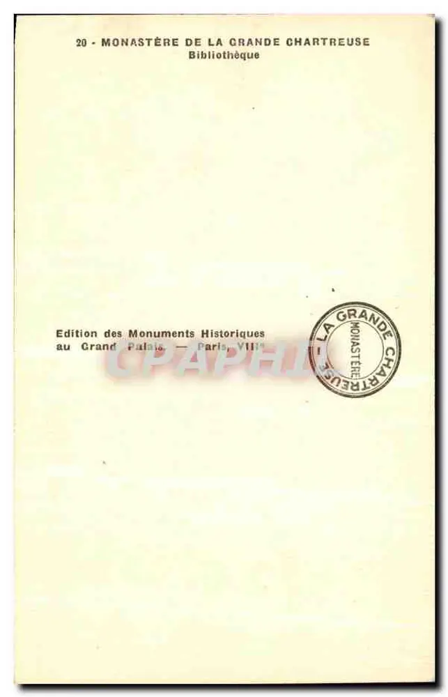 Mosteiro da Grande Chartreuse — Biblioteca — Edição dos Monumentos Históricos - Verso