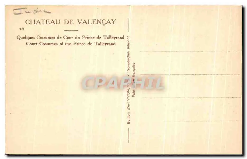 Hofkleidung des Prinzen von Talleyrand — Schloss Valençay — Kunstausgabe YVON - Rückseite