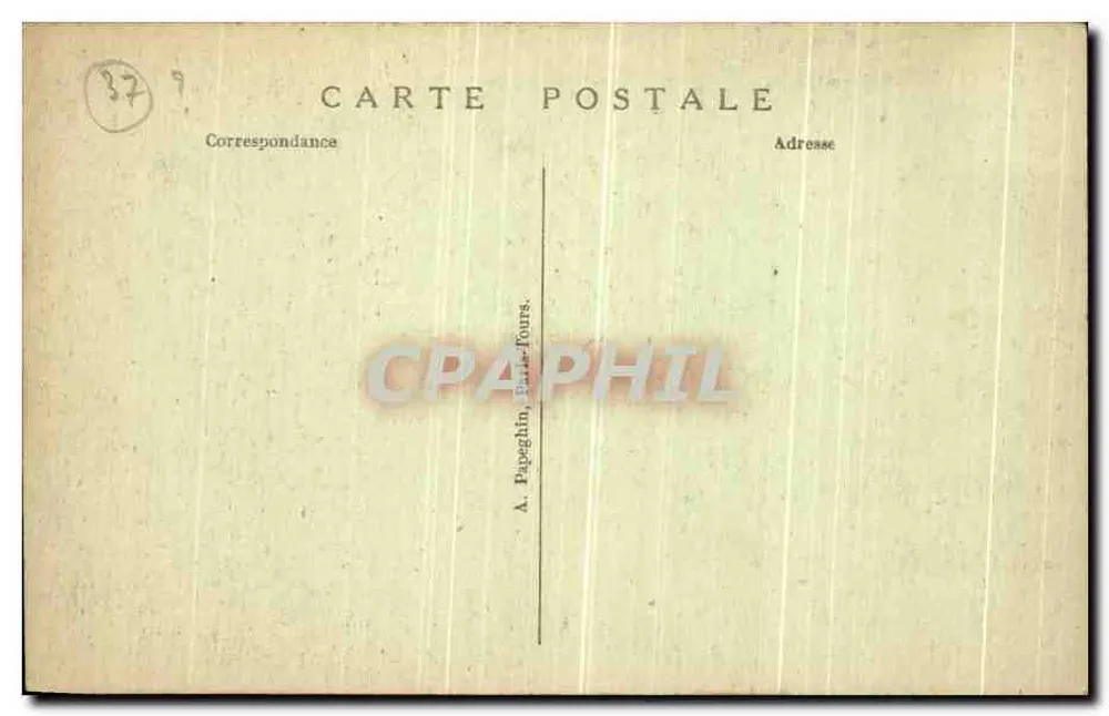 Castelo de L'Audronnière (Lado Sul) — vista do castelo com três homens — editor A. Papeghin, Paris-Tours - Verso