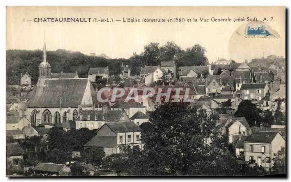 Châteaurenault (Indre-et-Loire) — Die Kirche (erbaut 1561) und die allgemeine Aussicht (Südseite) — A. P. - Vorderseite
