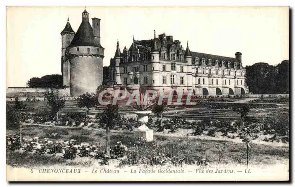Chenonceaux — Das Schloss — Die Westfassade — Ansicht der Gärten — LL - Vorderseite