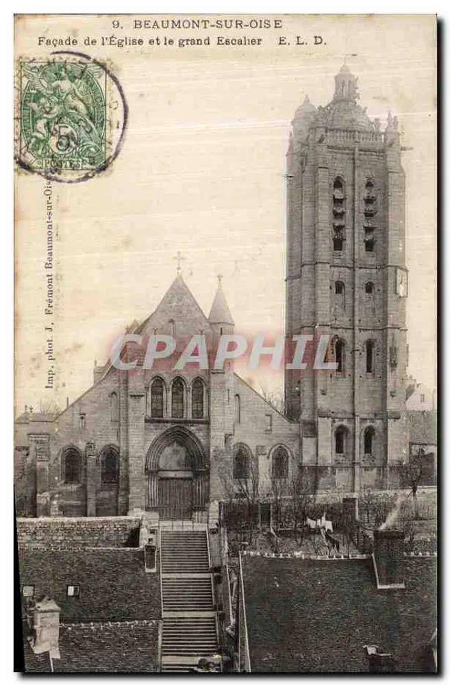 Beaumont-sur-Oise — Fassade der Kirche und der Große Treppenaufgang — E. L. D. / Imp. phot. J. Frémont - Vorderseite