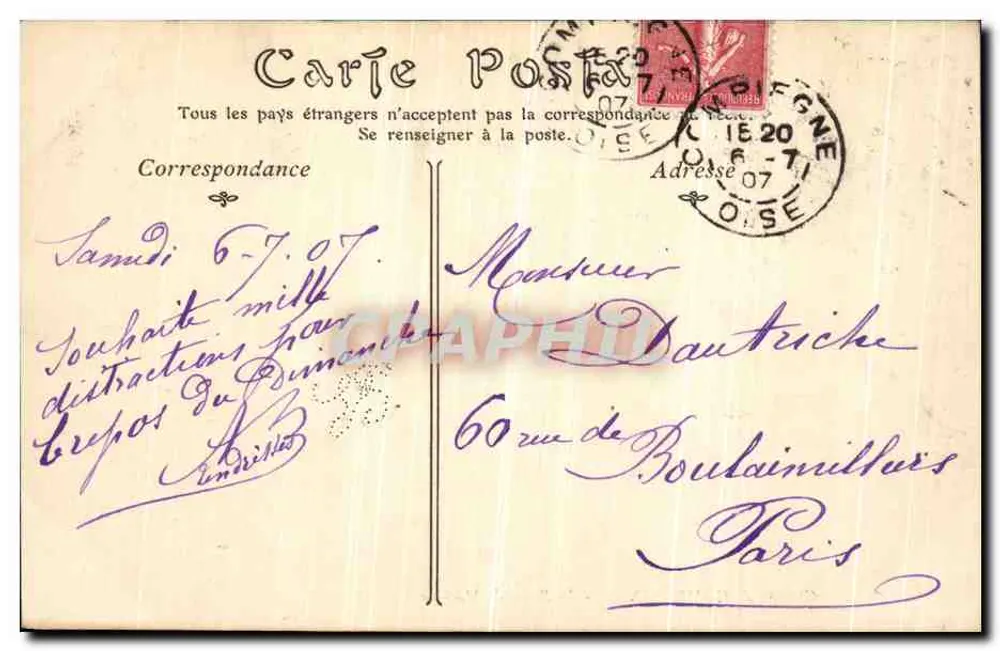Castelo de Compiègne — O Salão de Música — S.P. Pige - Verso