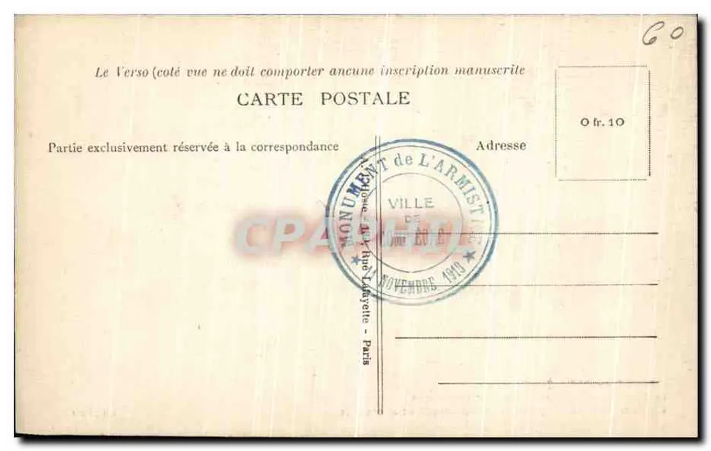 Forêt de Compiègne — Kreuzung des Waffenstillstands, Standort des Wagens der deutschen Plenipotentiäre — L.H., Paris - Rückseite