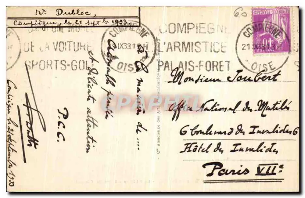 Compiègne - O Castelo - Salão do Conselho — n°72, editor ARA - Verso