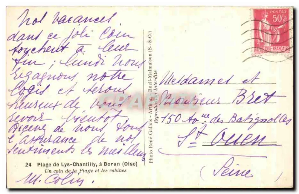 Strand Lys-Chantilly, Boran (Oise) — Ein Stück des Strandes und die Hütten — Foto René Gallois - Rueil-Malmaison (S.&O.) - Rückseite