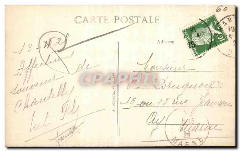 Chantilly — O Castelo, vista tirada de Vineuil — A. Houdier, série 185 - Verso