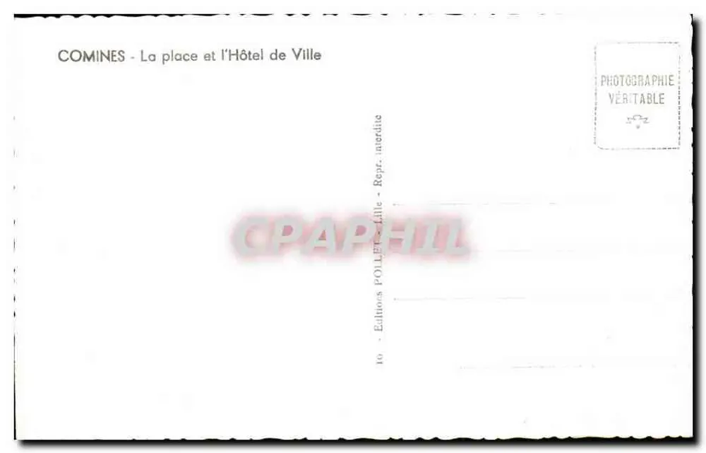 Comines - A Praça e o Hotel de Ville — Editores Pollet, Lille, n°10 - Verso