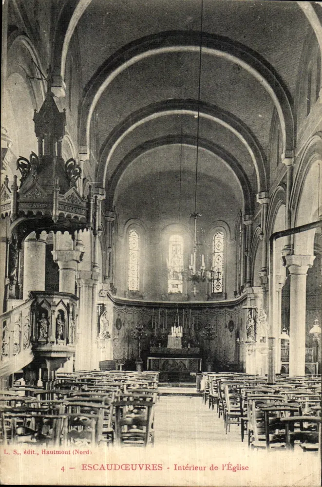Escaudœuvres — Intérieur de l'Église — L. S., édit., Hautmont (Nord) n°4 - Voorkant