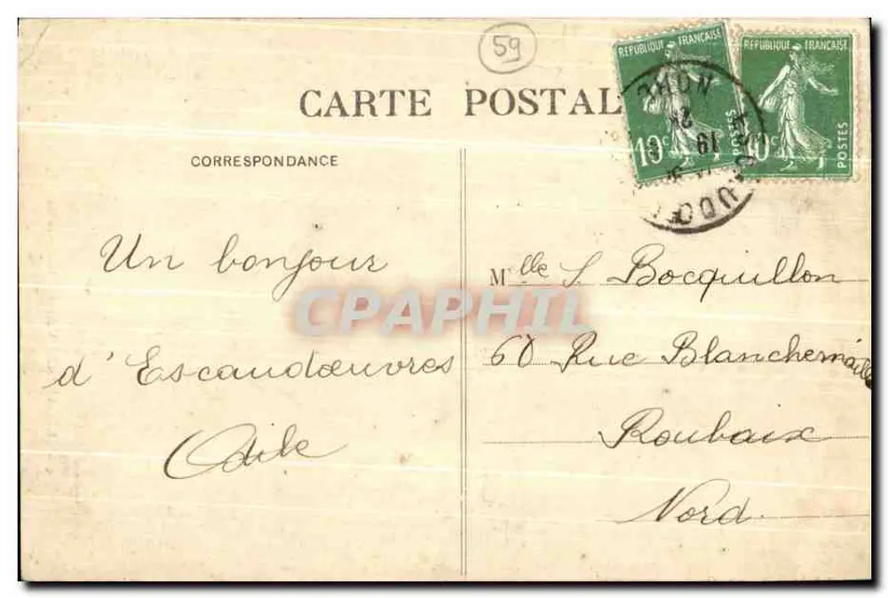 Escaudœuvres — Intérieur de l'Église — L. S., édit., Hautmont (Nord) n°4 - Achterkant
