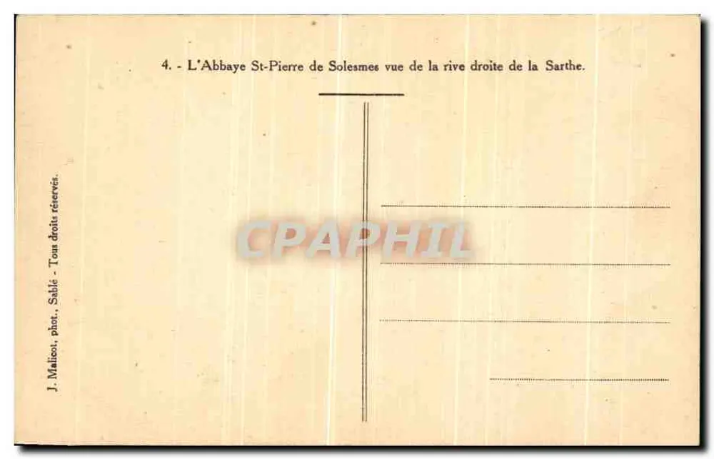 Solemes - Ansicht der Abtei St-Pierre von der rechten Seite der Sarthe — J. Malicot, Sable - Rückseite