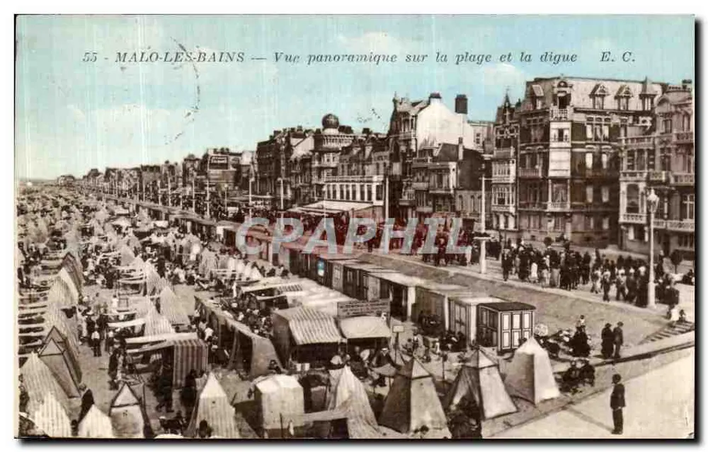 MALO-LES-BAINS — Panoramablick auf den Strand und den Deich — E. C. - Vorderseite
