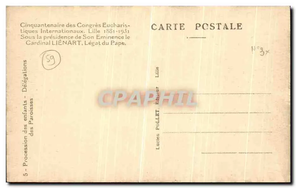 Kindermarsch - Delegierte der Pfarreien — Lille, 1931 - Rückseite
