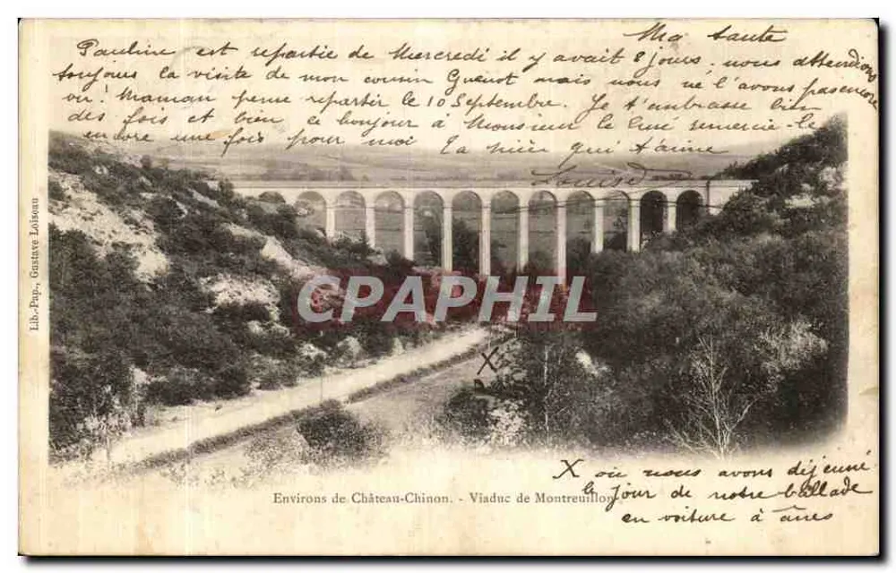 Um Château-Chinon — Viadukt von Montreuilloy — Lib. Pap. Gustave Lobseau - Vorderseite