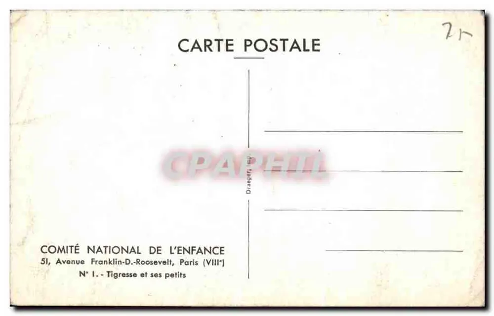 Tigre und ihre Jungen — Comité National de l'Enfance, Paris - Rückseite