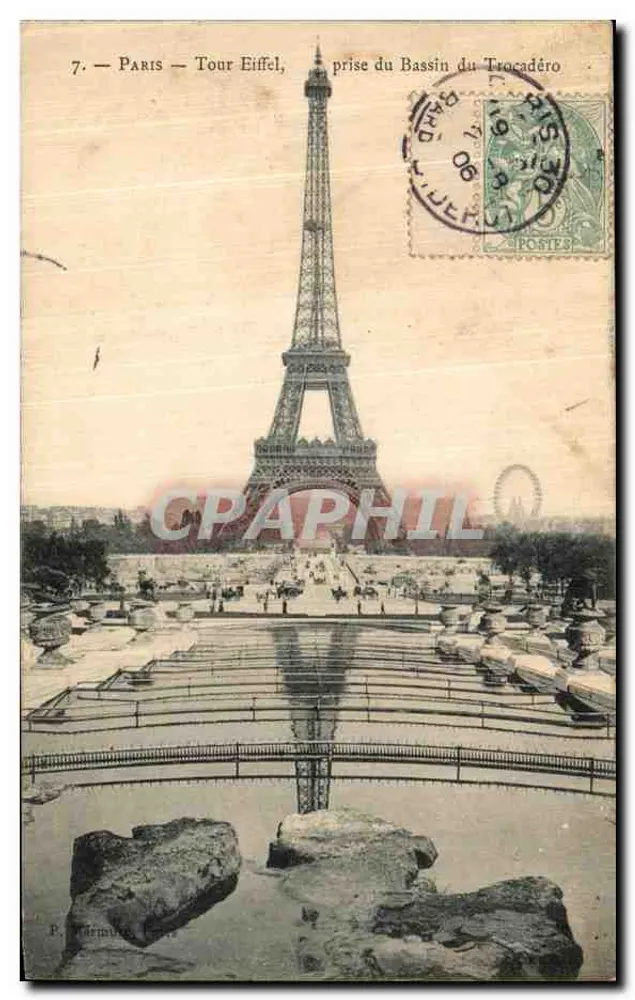 Paris — Eiffelturm, Ansicht vom Bassin des Trocadéro — P. Périn - Vorderseite