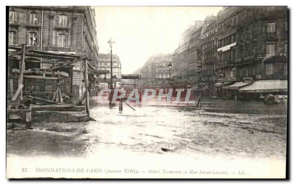 Überschwemmungen in Paris — Januar 1910 — Hotel Terminus und Rue Saint-Laure — LL. - Vorderseite
