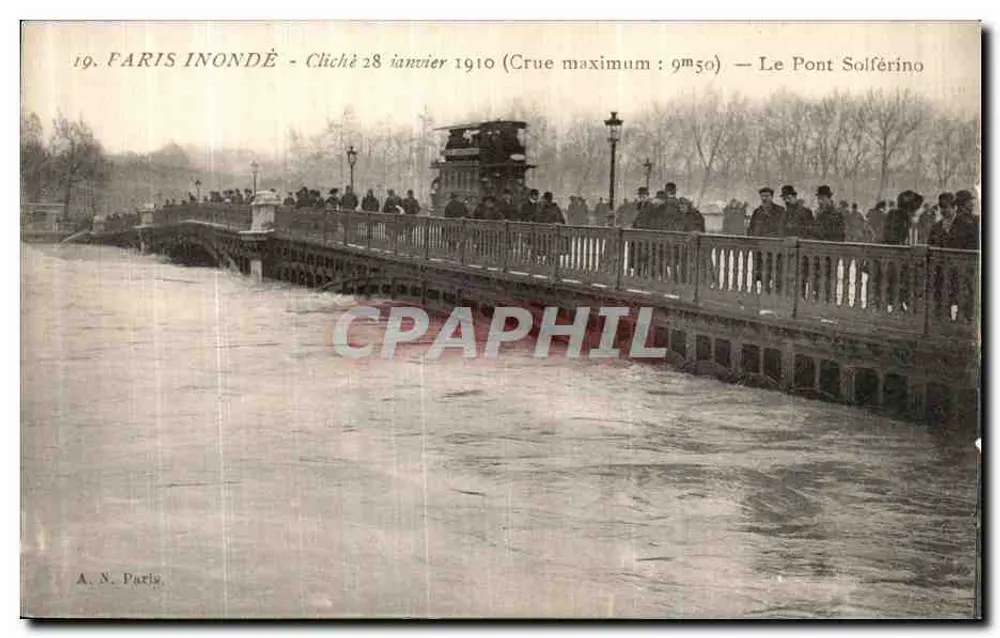 Paris überschwemmt — Maximalflut 9m50 — Le Pont Solférino — A. N. Paris - Vorderseite