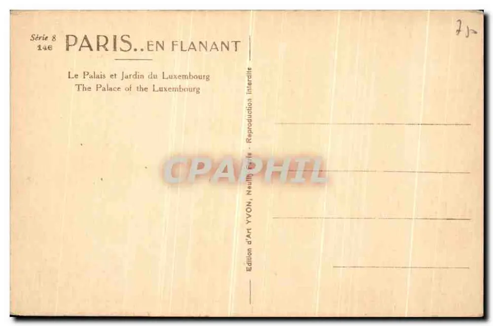 Palast und Garten des Luxembourg — Paris — Edition d'Art YVON - Rückseite