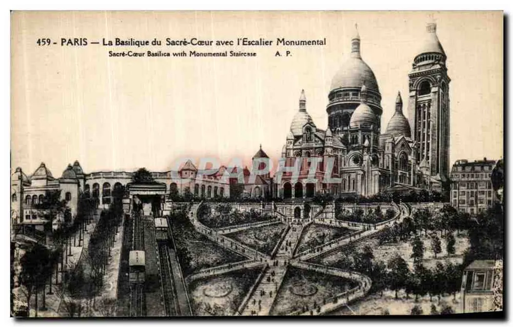 Paris — Die Basilika des Heiligen Herzens mit der Monumentalen Treppe — A. P. - Vorderseite