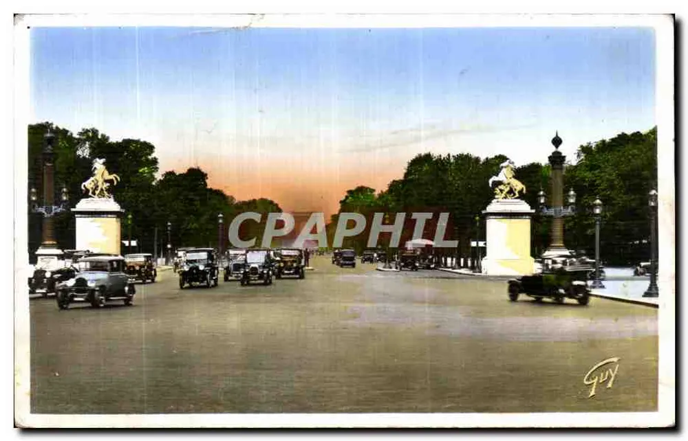 Avenue des Champs-Élysées — Blick vom Pont de l'Étoile mit Reitstatuen — Verlag A. Leconte, Paris - Vorderseite