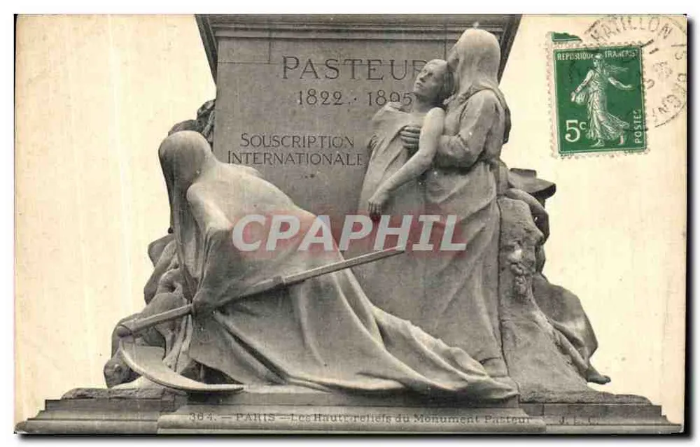 Paryż — Wysokie reliefy na pomniku Pasteura — J.L.C. n°384 - Awers