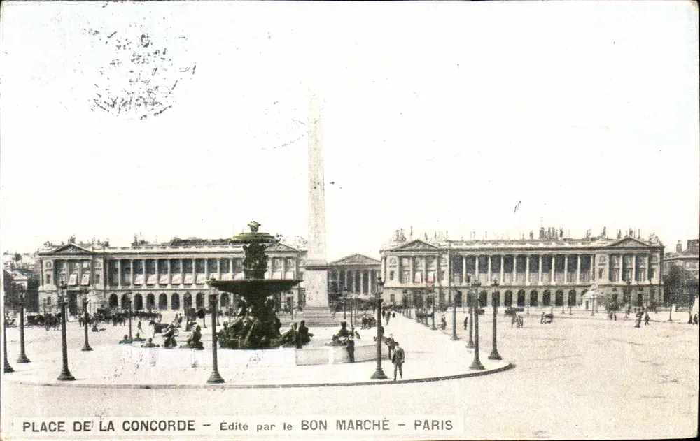 Place de la Concorde — Fontaine e Obélisco — Editado pelo Bon Marché — Paris - Frente