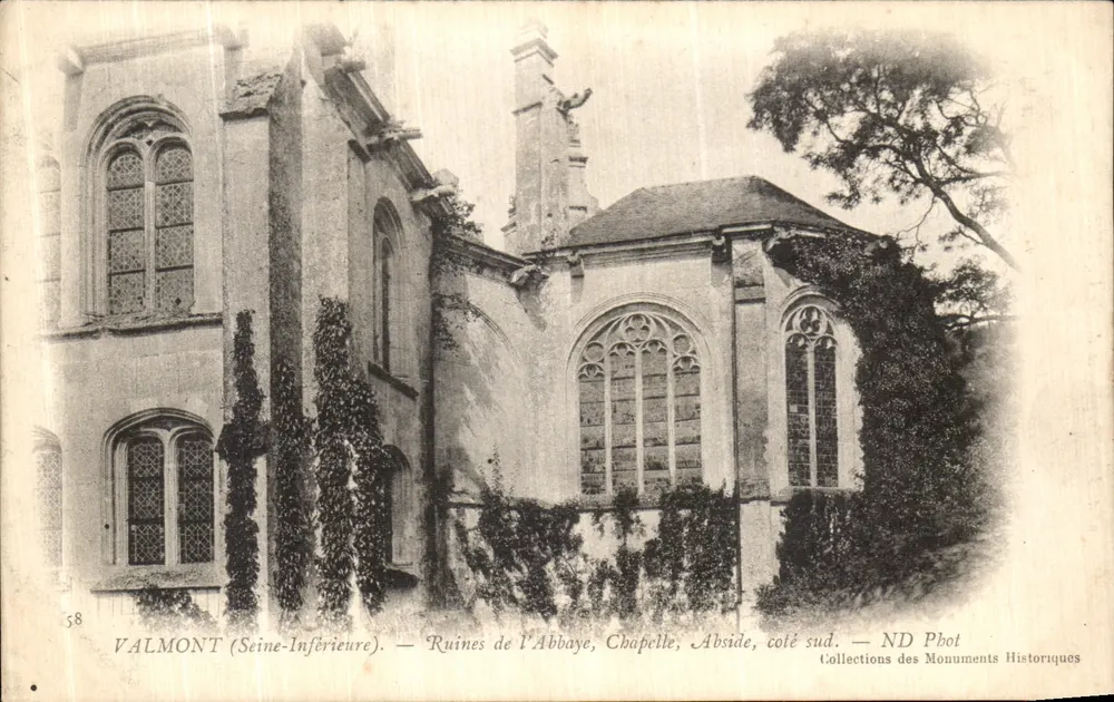 Valmont (Seine-Inferieure) — Ruine dell'Abbazia, Cappella, Abside, lato sud — ND Pbot, Collezioni dei Monumenti Storici - Recto