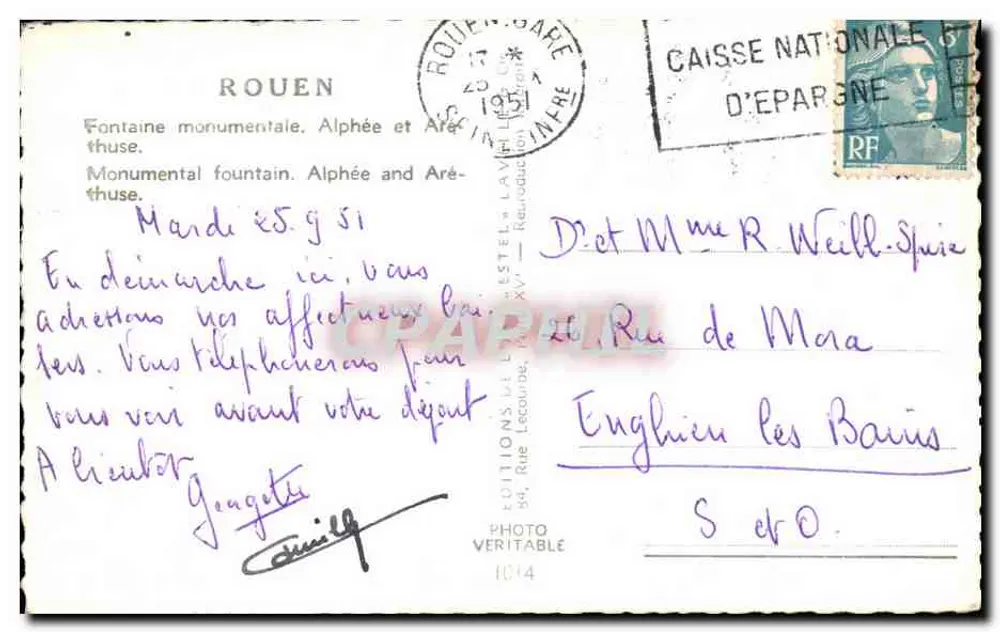 Fontana monumentale di Alfeo e Arethusa — Rouen — Editore Estel, n°1014 - Verso